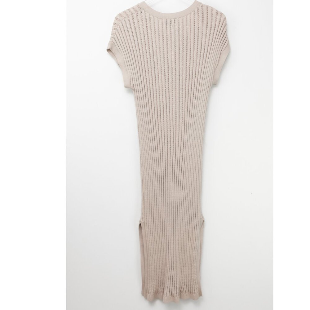 ANR+ Alp N Rock Ribbed Knit Dress Bodycon Cap Sleeve Midi Tan Size Small - Picture 2 of 6